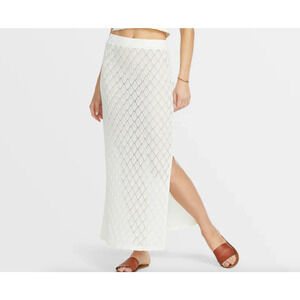 Billabong Midi Skirt M White Crochet Open Knit Semi Sheer Pull On Coverup Beach